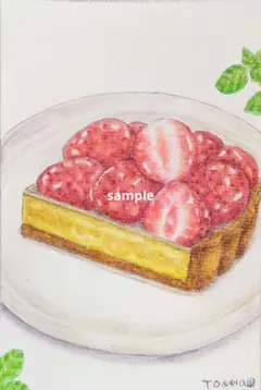 手描きポストカード　原画　いちごタルト