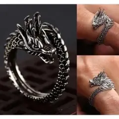 ドラゴン リング ブラック 龍 竜 フリーサイズ