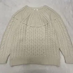 美品 ビームス ハート 球心柄 ケーブル編みざっくりニット