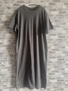 UNIQLO 半袖ロングワンピース M ダークグレー　マーセライズコットンワンピ