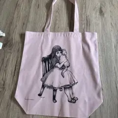ヒグチユウコ　少女と猫のイラスト エコバッグ ピンク