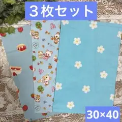 ３枚組★ランチョンマット★給食ナフキン★ブルー系小花・パンダ・スイーツ