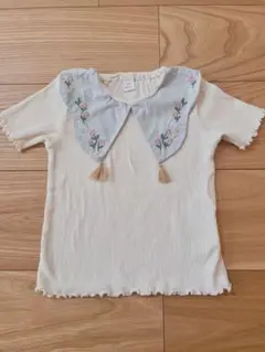 Cottoli 花柄刺繍付き Tシャツ 半袖　100cm