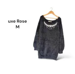 【M】リュクスローズ Luxe Rose シャギーニット ミドル丈 パール 黒