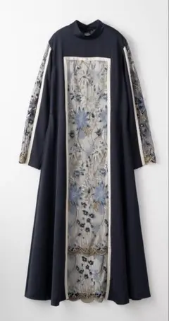 【稀少】ミューラル 20AW framed flower dress/パープル ミューラル“月下美人”の刺繍ドレス、限定パープルカラーで