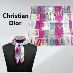 Dior ディオール コットン コラージュ 花柄 ロゴ ペイント ミニ スカーフ