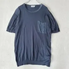 ジョンスメドレー コットン ニット シルク ポケット Tシャツ ネイビー