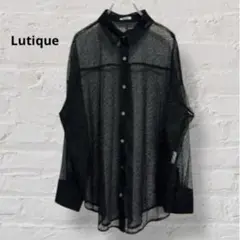 1951【Lutique】長袖シャツ 透け感 前ボタン 前開き 黒色 綺麗め