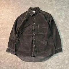 7BS1【JP】コーデュロイシャツ　長袖　コットン　M 黒　古着used