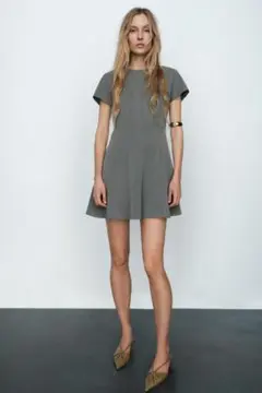 【新品未使用】ZARA 半袖ミニワンピース ライトグレー XS