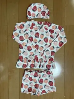 いちご柄 キッズ水着 3点セット 120cm
