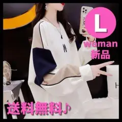 【残り2点】スウェットプルオーバー カジュアル デザインセーター レディース
