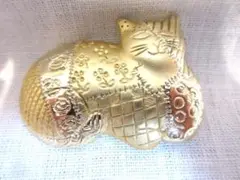 猫のブローチ キルト柄　AJC刻印　USビンテージ（ajc30_1)