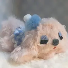 昭和レトロ風　おやすみ子犬（ピンク）ブルーのベレー帽　モールアート　モール人形