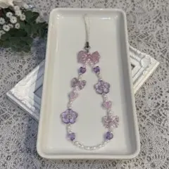 81 ハンドメイド　ビーズストラップ　パープル