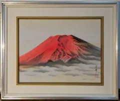 掛軸 秀峰『赤富士図』日本画 絹本 肉筆 共箱付 掛け軸 a04074 掛軸 秀峰『赤富士図』日本画 絹本 肉筆 共箱付 掛け軸 a04074
