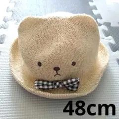 ベビー帽子 48cm くま耳 チェック リボン