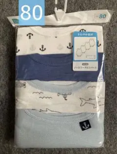 1【新品】ノースリーブロンパース 肌着 男の子 80 4枚　海　青　無地
