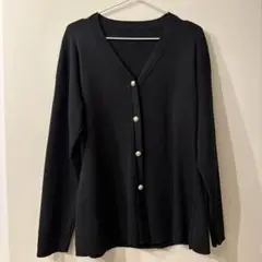 黒　Vネックペプラムカーディガン Lサイズ