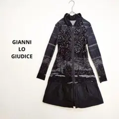 美品✨ジャンニロジュディチェ 風景柄ジップアップ長袖ワンピース 黒 伸縮性◎