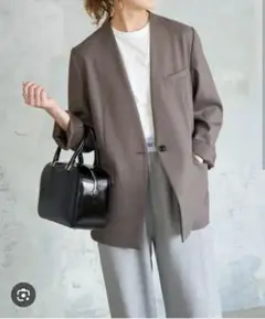 Spick & span ダブルクロスVカラージャケットブラウン