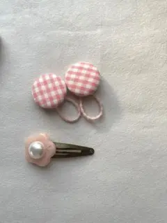 ピンク ギンガムチェック ヘアクリップセット