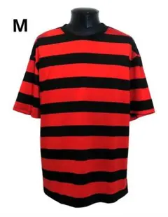 M ボーダー Ｔシャツ 太い 赤 黒 半袖 レッド ブラック パンク ロカビリー