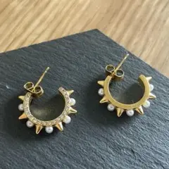 【数量限定】2wayスパイクパールフープピアス パール　18KGP