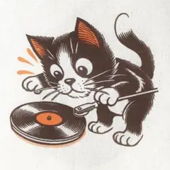 レコード・トートバッグ マチ付き 猫レコード オレンジ シルクスクリーン