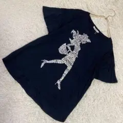 《美品》 CANOA プリントTシャツ ネイビー 9 光沢 オシャレ カジュアル