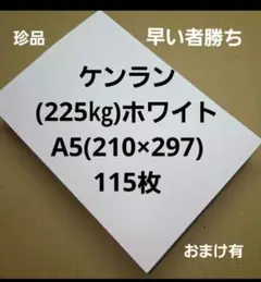 ケンラン(225㎏)ホワイトA5. 115枚、光沢白、厚くて丈夫、用途は色々‼️