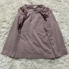 ベビー服　長袖　ロンT 90cm 紫　リボン　綿100% レース