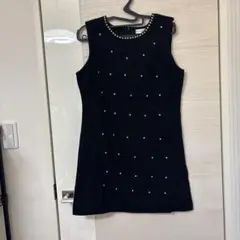 ノースリーブ ブラックミニワンピース ビジュー装飾