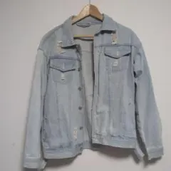 #15まとめ買い割引中　ライトブルー ダメージデニムジャケット Lサイズ