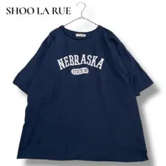 シューラルー　コットン100%英字プリント半袖Tシャツ　トップス　ネイビー　M