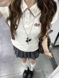 SHEIN シーイン ジャカード編み ポロカラー 半袖 Tシャツ