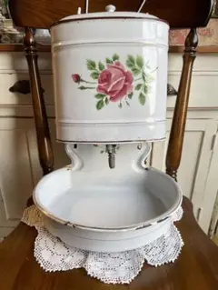 ♡アンティーク フランス ホーロー ファウンテン 薔薇 ローズ 花柄 エナメル
