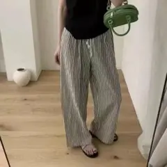 セール中❣ ストライプ柄 ワイドパンツ カジュアル ゆったり スタイルアップ 夏