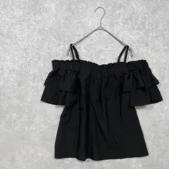 Honey Salon フリルオフショルブラウス　黒【F】大人可愛い　綺麗め