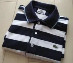 【中古】LACOSTE ストライプ ポロシャツ ネイビー/ホワイト