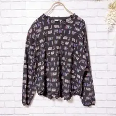 【美品】Soliel d' Or 長袖カットソー 総柄 トップス 肩パット F