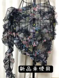 新品未使用　ベリーダンス　ヒップスカーフ　黒　花がら