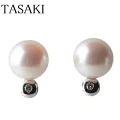 【新品仕上げ済】タサキ ダイヤ アコヤ パール ピアス 750WG【9212】