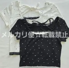 リボンプリント 2ピース風 ショートＴシャツ　ミニT