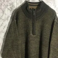 ヴィンテージ感◎ ハーフジップ 天竺編み ローゲージニット 老緑色 アースカラー