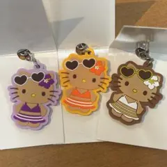 日焼けキティ　ラバーストラップ　３種セット　ダイソー　セリア