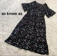 as know as アズノウアズ　半袖　ロングワンピース　花柄　黒ブラック　M