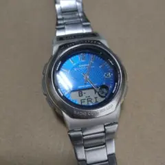 CASIO 電波時計 青色ダイヤル ステンレス腕時計