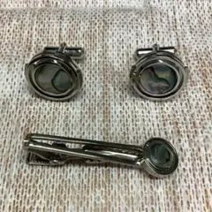 メキシコ貝の装飾　カフリンクス＆ネクタイピン　2点セット