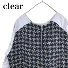 clear クリア 【新品】【M】ノーカラージャケット 総柄 千鳥格子 パープル